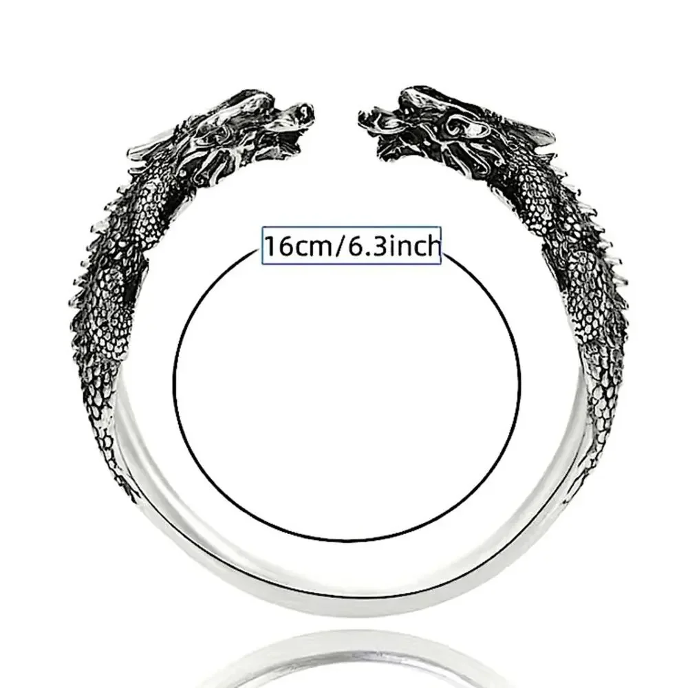 Silver Viking Wolf Head Norse Bangle Cuff Bracelet